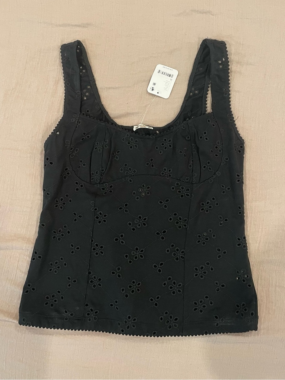 Free People Black Eyelet Tank NWT
